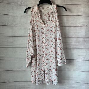 Rokoko White and Red Floral Long Sleeve Cold Shoulder Blouse Size M Cottagecore